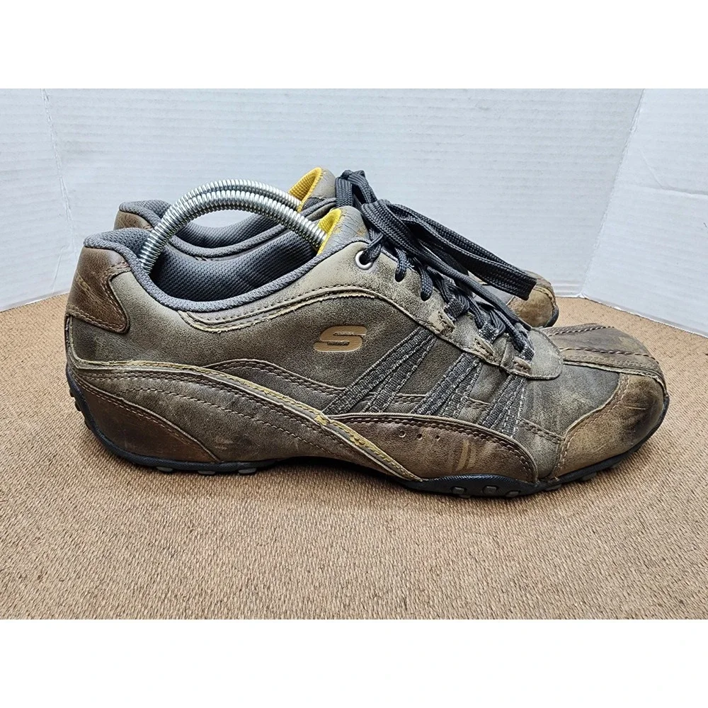 Skechers Leather Bicycle Toe Sneaker Shoes Brown Walking Athletic Mens 11